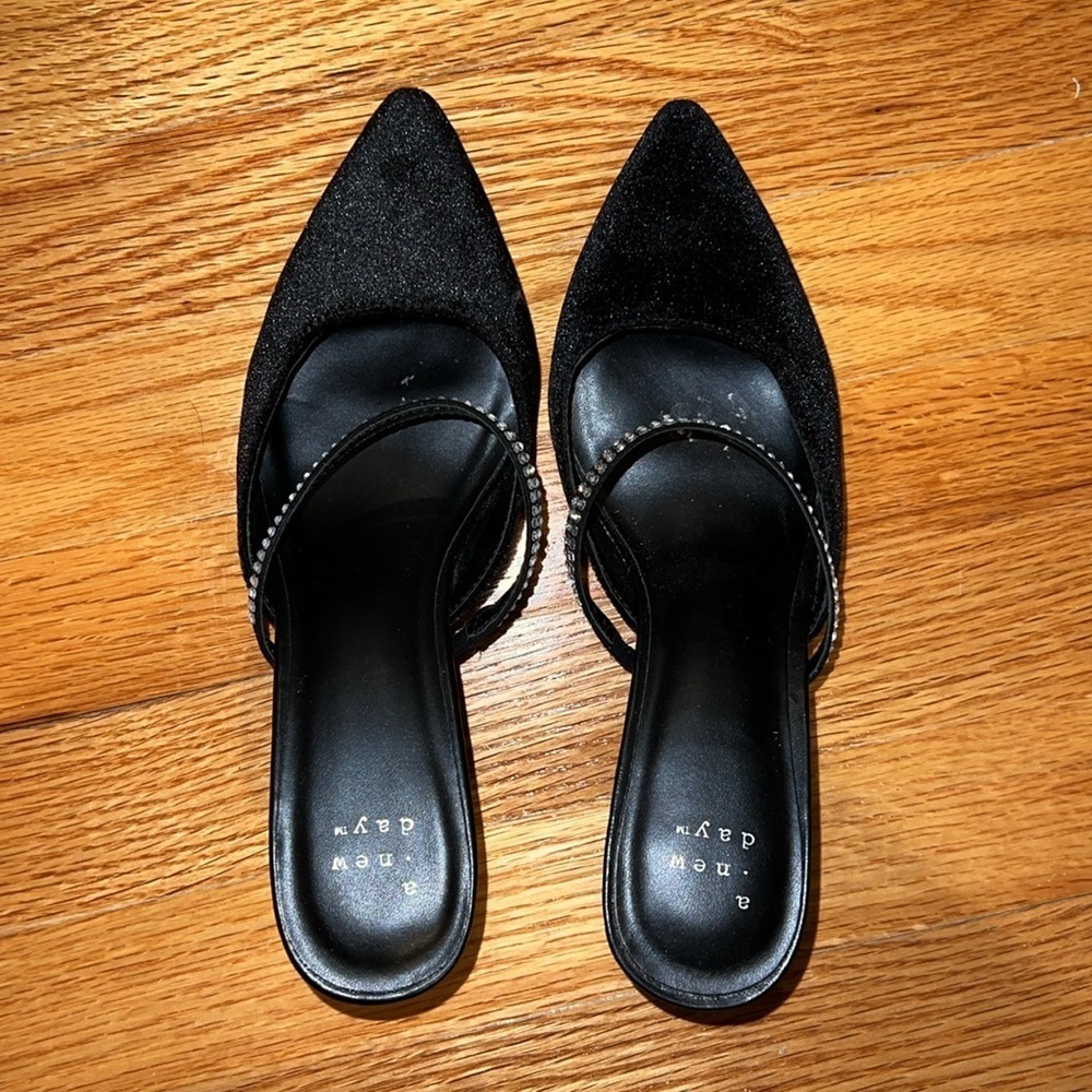 Women’s A New Day Black Velvet Rhinestone Heels - Picture 3 of 5